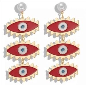 Evil Eye Dangle Earrings Women Red Gold‎ Blue White Pearl Statement
